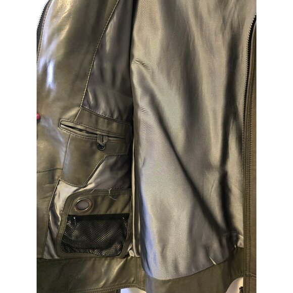Men's Danier Genuine Leather Moto Jacket Grey Taupe Fall Zip Up Racer Sz M - Picture 11 of 13